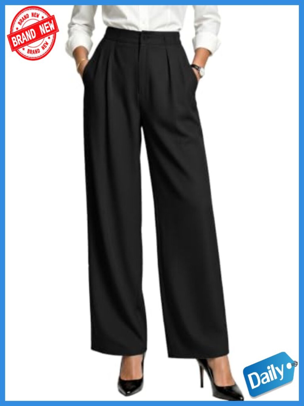 Women's High Waist Pleated Wide Leg Palazo Dress Pants